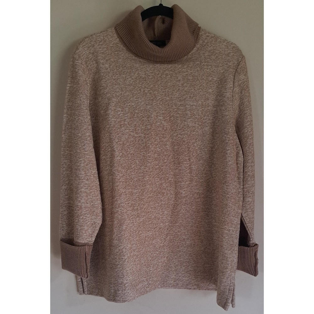 Lands End Womens XL 18 Tan Marled Cotton Blend Ribbed Turtleneck Sweater Top